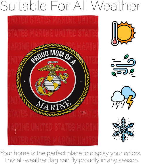 Breeze Decor Proud Mom Garden Flag Armed Forces Marine Corps USMC Semper Fi United State American Military Veteran Retire Official House Banner Sm...