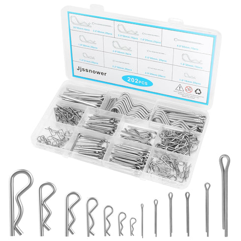 202 Pcs Hardware Pins Assortment Kit - 304 Stainless Steel Hairpin & R Clips, Retaining Fasteners, Cotter & Safety Split Pins...