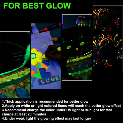 FansArriche Glow in the Dark Fabric Paints, 18 Colors x 20 ml 3D Waterproof Acrylic Textile Paint Markers, Glow in Dark Paint Pen, DIY Neon Fabric...