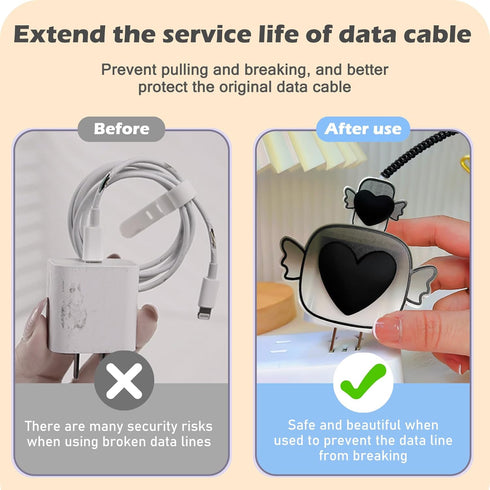 Cute Cable Protector for iPhone Charger with Angel Wings Design, Love Heart Pattern Data Line USB Cover Cord Saver Lightning Cable Case for iPhone...