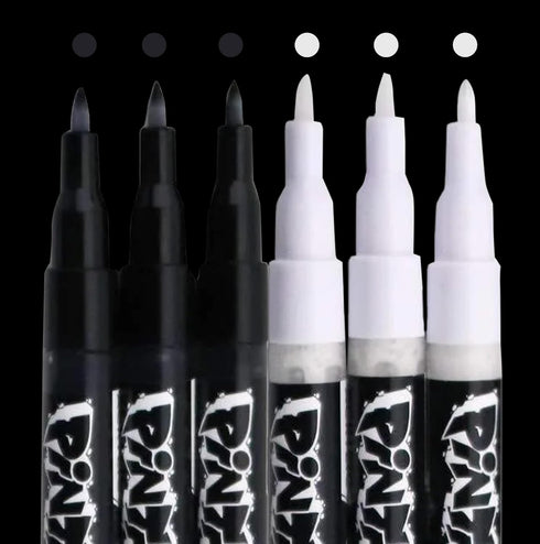 PINTAR Black & White Paint Marker Black & White Acrylic Paint Pens for Wood, Rocks, Canvas, Ceramic Glass, Paper, Fabric, Metal, & Plastic - 6 Pac...