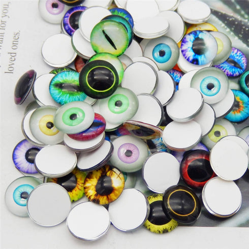 JJGQAZ 90pcs(45pairs) 15mm Mixed Style Round Glass Dragon Eye Owl Cat Eyes Gem Cover Dome Cabochons for DIY Jewelry Making Doll Eyes Making...