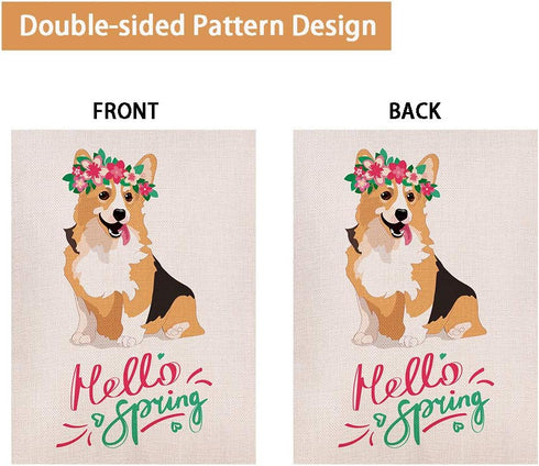 Spring Corgi with Flower Garden Flag Vertical Double Sided 12.5x18 Inch Burlap Rustic Farmhouse Yard Outdoor Flag Décor...