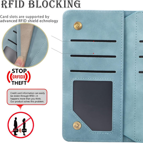 RANYOK Wallet Case for iPhone 15 Plus with Card Holder, Premium PU Leather with RFID Blocking Zipper Flip Folio Wallet Wrist Strap Magnetic Clasp ...