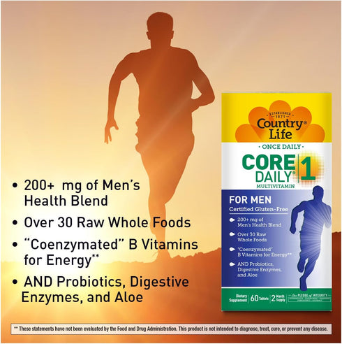 Country Life Core Daily-1 for Men - Multivitamin with Probiotics, Saw Palmetto, Pumpkin Seed Extract, and Coenzymated B Vitamins - Gluten-Free and...