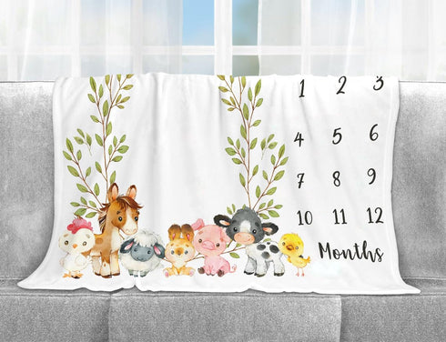 Farm Animals Milestone Blanket, Farm Baby Growth Chart Monthly Blanket, Watch Me Grow Baby Nursery for New Moms Baby Shower, Horse Cow Sheep Pig, ...