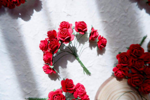 100 pcs mini paper flowers red color 18 mm mulberry paper flower scrapbooking wedding card supplies embellishment mini paper roses for crafts...