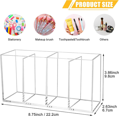Cerpourt Clear Makeup Brush Organizer,Acrylic Cosmetic Brushes Storage Holder with 4 Slots,Pencil Pen Holder for Desk,Desk Organizer and Accessori...