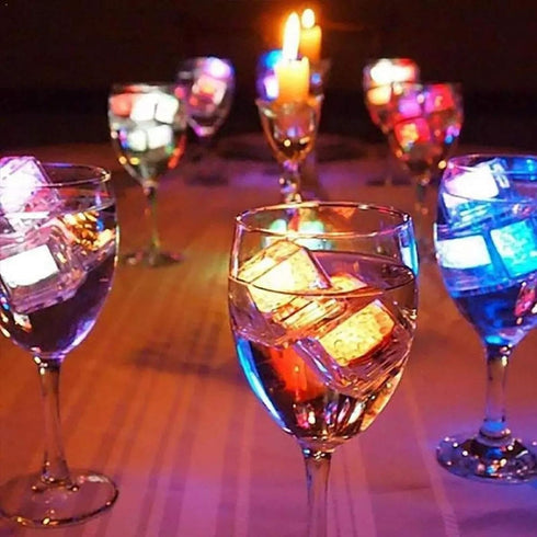LED Ice Cube Shape Lights Liquid Sensor Glowing Light up Ice Cubes for Drinks Bar Party Wedding Decorations(12Pcs)...