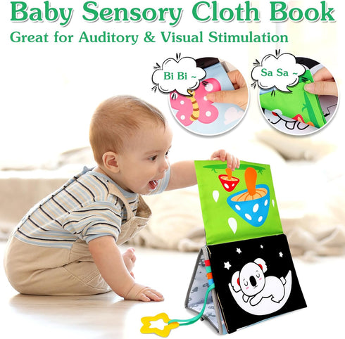Tummy Time Mirror Baby Toys Infant Toys Black and White High Contrast Baby Crinkle Toys 0-6 Months with Teether - Montessori Newborn Sensory Toys ...