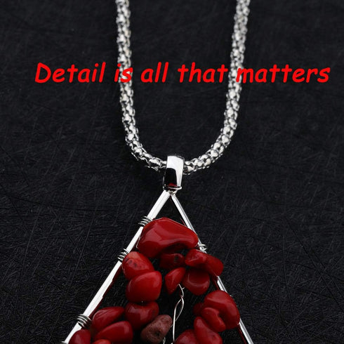 Zuo Bao Handmade Wire Wrapped Quartz Chips Tree Teardrop Pendant Necklace with Giraffe/Healing Jewelry Gift for Family (Garnet with Giraffe)...