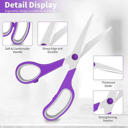 Scissors, 8.5" Scissors All Purpose Comfort Grip Stainless Steel Sharp Scissors for Office School Home Supplies, Right/Left Handed, (3 pack)...