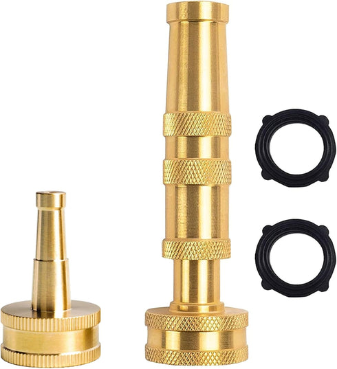 Hourleey 4" Adjustable Twist Hose Nozzle, 2" Heavy-Duty Brass 3/4" GHT Hose Nozzle Jet with 2 Garden Hose Rubber Washers (Nozzle Twist and Nozzle ...