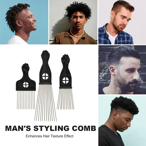 3 Pack Afro Pick,Hair Pick for Black Men,Salon-Style Hair Picks for Women,Comb With Metal Pick for Curly Hair,Essential Hairdressing Styling Tool ...