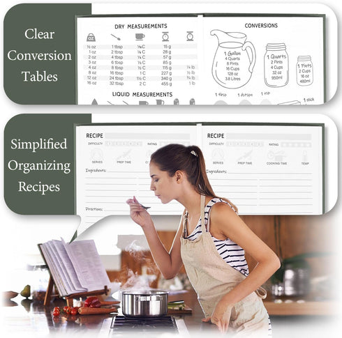 Perfect Blank Recipe Book with Waterproof Cover - 8.5''x6'', Holds 100 Recipes - The Recipe Notebook To Write In Your Own Recipes - Customizable C...