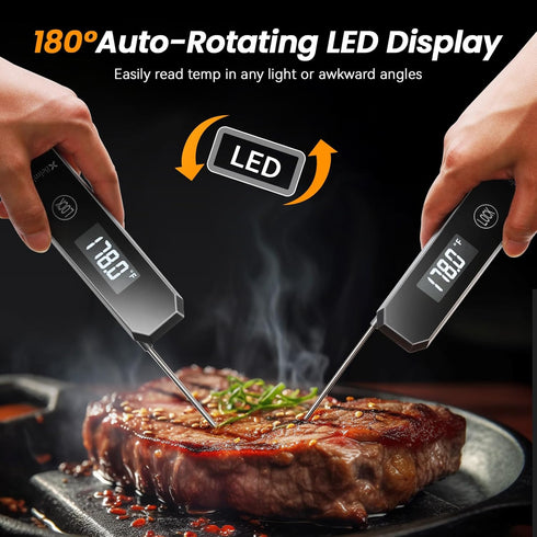 Meat Thermometer Digital, 0.5 Sec Instant Read Thermometer with High Accuracy(±0.5°F), 180°Rotating Display for Turkey Beef Lamb, Food Thermometer...