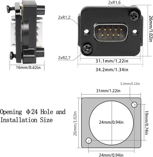 QIANRENON DB9 Panel Mount Straight Through Connector 9-pin RS232 Serial Male to Male Panel Mount Socket Converter Coupler, for Communication Netwo...