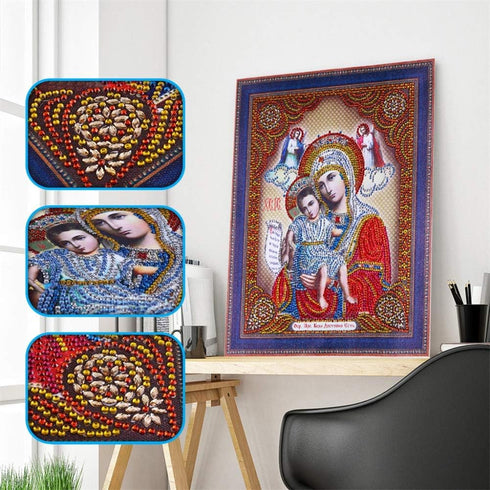 ABEUTY Diamond-Painting DIY 5D Special Shape Rhinestones, Religion Christian Virgin Mary & Son of Jesus, Partial Drill Crystal Diamond Art Kits...