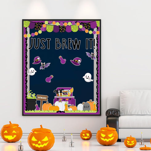 94Pcs Halloween Bulletin Board Decoration Kit Halloween Party Bulletin Board Set Pumpkin Bat Ghost Witch Paper Cutouts with Glue Points for Classr...