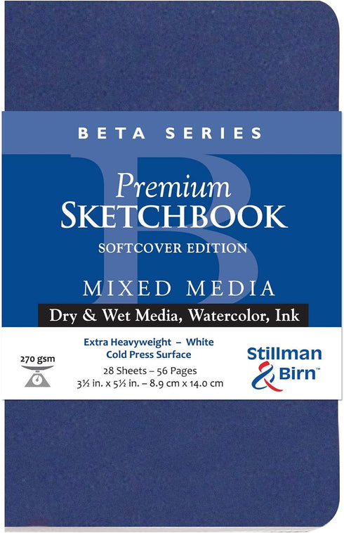 Stillman & Birn Beta Series Softcover Sketchbook, 3.5" x 5.5", 270 GSM (Extra Heavyweight), White Paper, Cold Press Surface...