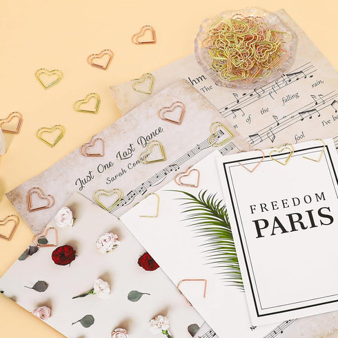 Heart Paper Clips Gold Love Heart Shaped Small Paper Clips Rose Gold Cute Metal Journaling Paper Clamps Paperclips for Women Paper Document Note S...