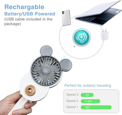 Cute Mickey Misting Mini Fan, Handheld Portable USB Rechargeable Fan with 3 Adjustable Speeds, Foldable Personal Fan For Travelling(Green&White)...