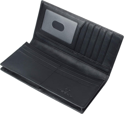 VISOUL Mens Leather Long Checkbook Bifold Wallets with RFID Blocking, Breast Pocket Tall Billfold Secretary Wallet for Men with Card Slots (Black)...