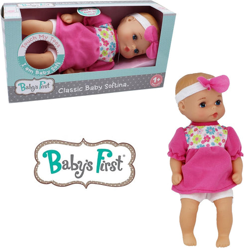 Baby's First Doll 11' Classic Softina with Pink & Foral Jumper & Headband, Surface Washable, for Ages 1+...