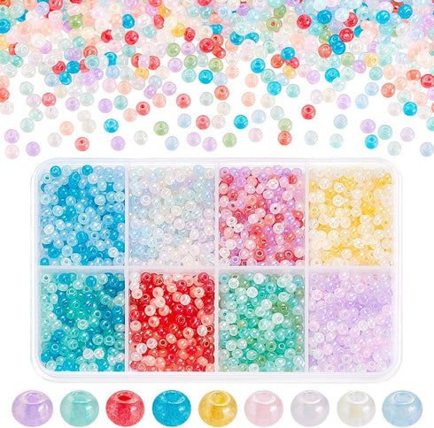 PH PandaHall 2104pcs 3mm Creamy Cloudy Seed Beads 8 Colors Bracelet Glass Beads Round Loose Spacer Beads Small Macaron Beads Glass Round Beads for...