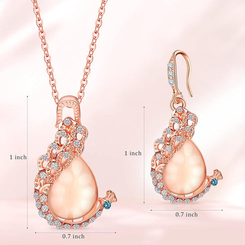 MTLEE 4 Sets Peacock Jewelry for Women, Valentine's Day Gifts Crystal Necklace Earrings, Rhinestone Waterdrop Pendant, Heart Charm Hook Earrings f...