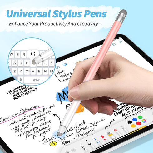 Universal Stylus Pens for Touch Screens (2 Pcs), High Sensitivity Fiber Tips, Compatible with Apple/iPhone/iPad/iOS/Android/Samsung Tablets and Al...
