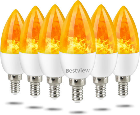Bestview Flickering Light Bulbs,3 Modes Led Flame Effect Light Bulb, Smart E12 Chandelier Base Candle Fire Light Bulb for Halloween, Christmas,Par...