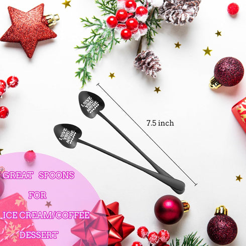 2 Pcs “Love You More” Couples Gifts-Engraved Stainless Steel Spoon,Ice Cream Spoons-Anniversary Birthday Gifts For Lover,Coffee Spoons-Christmas V...