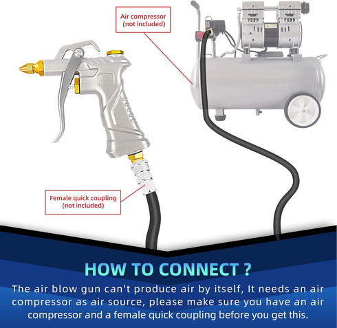 Air Gun for Compressor, Air Blow Gun with Brass Adjustable Air Nozzle, Air Tools, Air Compressor Accessories with Air Nozzle Hose, Industrial Pneu...