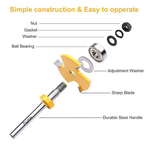 2PCS Tongue and Groove Set 1/4 Inch Shank Router Bit Set, 3 Teeth Adjustable T Shape Wood Milling Cutter...