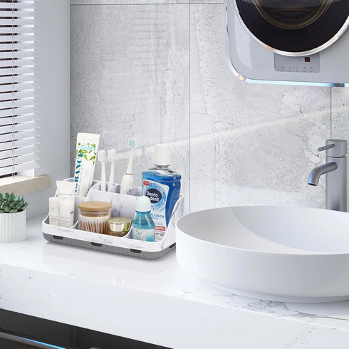 Marble Bathroom Countertop Organizer - Detachable 7 Slots Kids Electric Toothbrush and Toothpaste Holde Drainage for Bathroom Accessories Organiza...