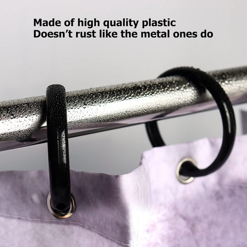 Premium Plastic Shower Curtain Rings Shower Curtain Hooks Gliding on Standard Shower Rods Easy Snap Closure (O Shape,Black,12Pcs)...