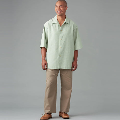 Simplicity Men's Relaxed Fit Shirt and Tapered Shorts or Pants Packet, Code 9279 Sewing Pattern, Sizes 34-42, White...