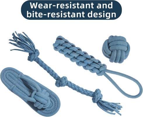 Pet Rope Toy, Dogs Aggressive Chewers Rope Toy for Small to Large Dogs, Puppy Teething Chew Pull Toy, Denim + Cotton, Tug of War Toys for Dogs (4 ...