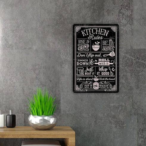 QIONGQI Funny Kitchen Quote Metal Tin Sign Wall Decor Kitchen Rules Sign for Home Kitchen Coffee Shop Decor Gifts...