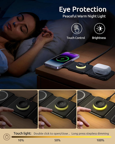 3 in 1 Foldable Wireless Charger, Wireless Charging Station for iPhone 15/14/13/12/11 Pro Max/X/XS, Fast Magnetic Travel Wireless Charging Pad for...
