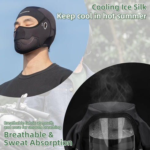 ROCKBROS Cooling Balaclava Mask Cycling Skull Cap Helmet Liner with Glasses Holes Ice Silk Breathable Cycling Cap Sweat Absorption Black...
