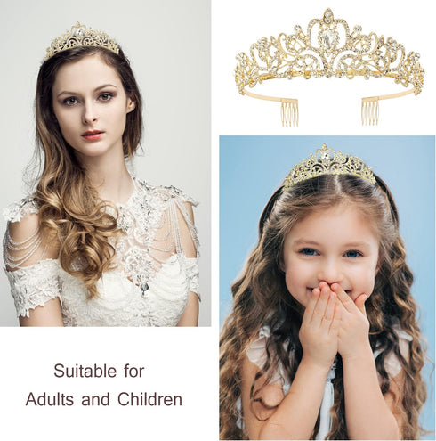 Velscrun Birthday Queen Tiaras Crown for Women, Girls Princess Crowns for Women, Queen Tiara for Mom, Golden Yellow Rhinestones Birth Crown Headba...