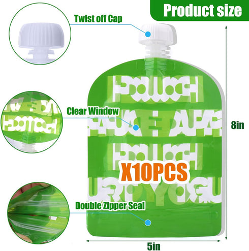 10 Pack Reusable Food Pouches for Bento Box,Fun Lunch Box Accessories,Refillable for Applesauce Yogurt Smoothie & Puree Squeeze Pouch,Lunch Food S...