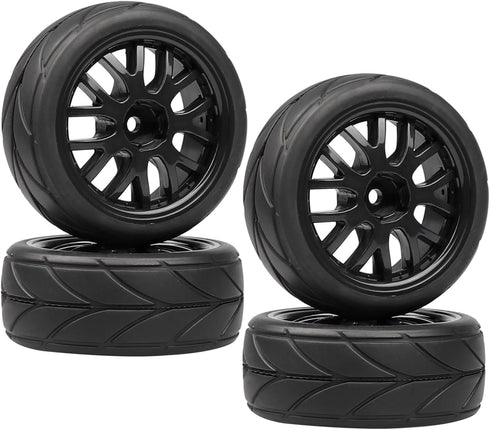 4pcs 1/10 RC On-Road Solid Wheels and Tires 12mm Hex for HSP Tamiya TT TT02 Sakura Kyosho Traxxas RC Rally Drift Car...