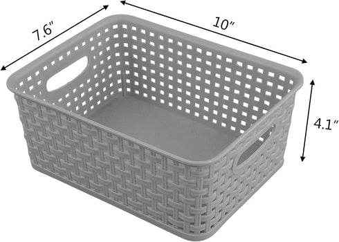 6-Pack Plastic Weave Storage Basket, Storage Basket Sets, Light Gray...