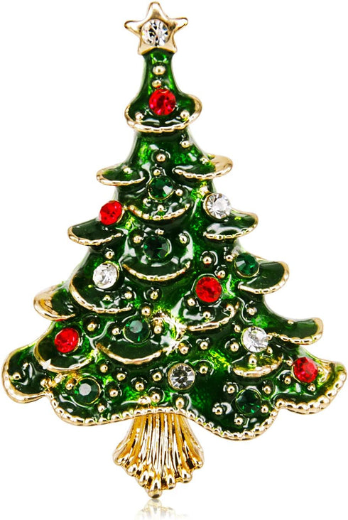Christmas Tree Brooch Classic Crystal Pin Women Green gold-tone...