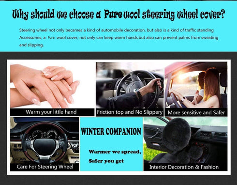 Car Steering Wheel Cover Gear Shift Handbrake Fuzzy Cover 1 Set 3 Pcs Multi-Colored with Winter Warm Pure Wool Fashion for Girl Women Ladies Unive...