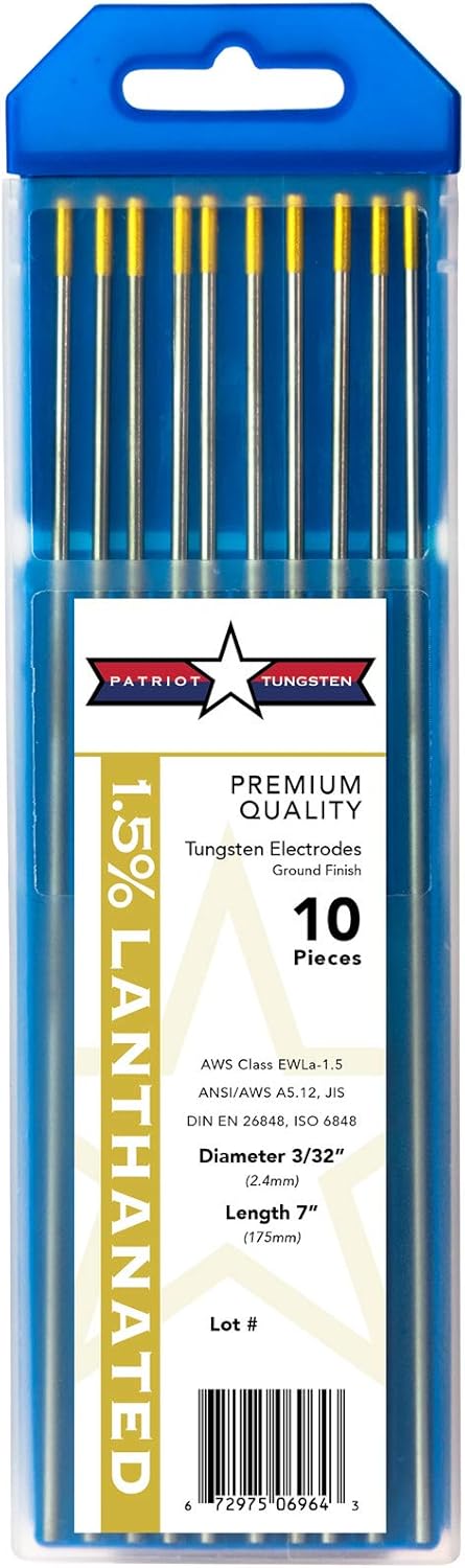 1.5% Lanthanated TIG Welding Tungsten Electrodes 3/32” x 7” 10-Pack...