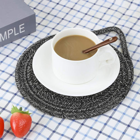 Cotton Thread Pot Trivet, Braided Cup Coaster for Kitchen, Multi-use for Hot Pan, Dish and Bowl, with Stylish Hanging Loop Set of 3 Diameter 7 Inc...